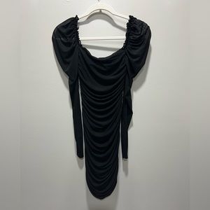 Black Long Sleeve Ruched Mini Dress- XS
